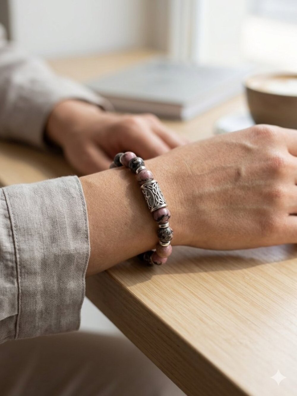 Designs by Forte | Rhodonite & Celtic Knot Stretch Bracelet